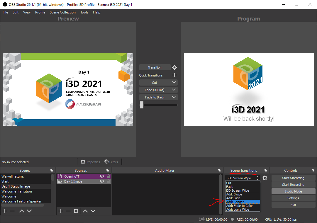 Adding stinger to Scene Transitions