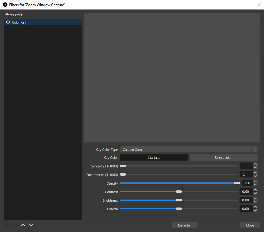Color keying Zoom background
